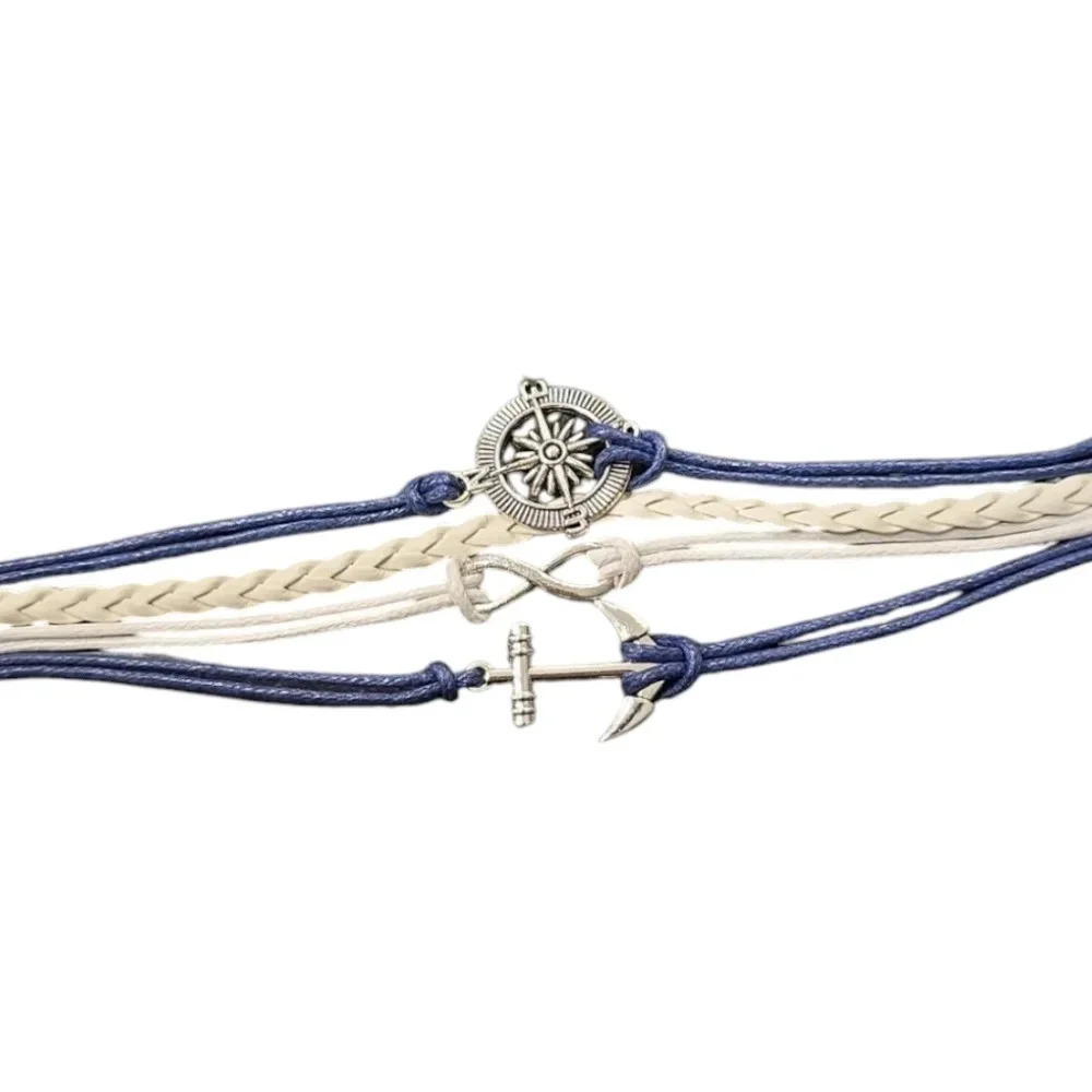 Compass Infinity Anchor Faux Leather Multi-Layered Bracelet